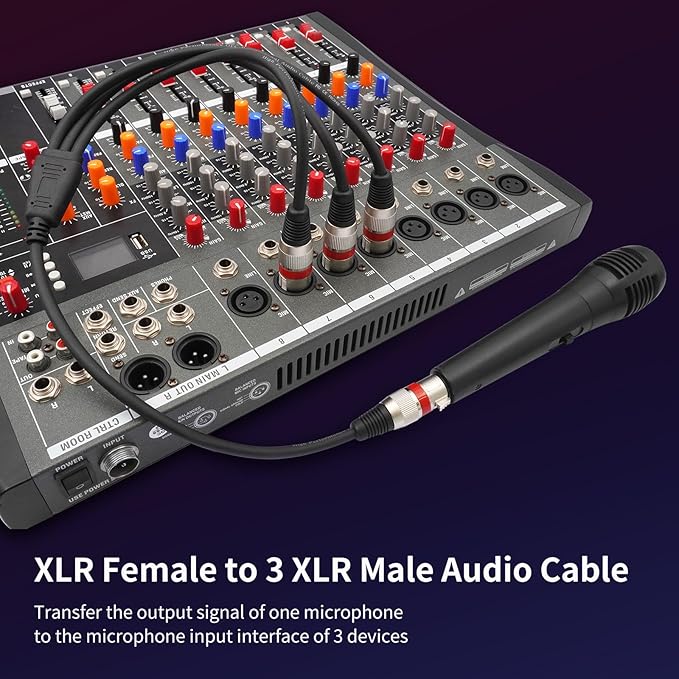 SiYear XLR Splitter Cable 3 Way - 1 XLR Female to 3 Male Patch Y Cable Balanced Microphone Splitter 3 in 1 Cord Audio Adapter (60cm/2FT)