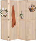 Bonnlo 4 Panel Pegboard Freestanding, 5 FT Portable Display Board Organizer for Craft Show Jewelry, Wooden Folding Privacy Screen Room Divider (Without Base, Natural)