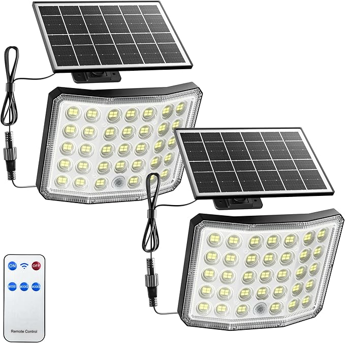 ONLYWIN Solar Lights Outdoor Bright Solar Dusk to Dawn Light with 3000mAh Battery, IP65 Waterproof Remote Control Outdoor Light, 3 Working Modes for Garage, Porch, Patio, Shed, 2-Pack