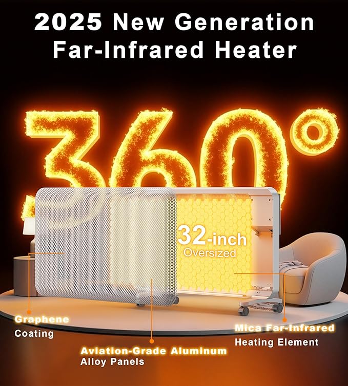 Landeagle Convection Infrared Space Heaters for Large Room, 1500W Electric Heater with Thermostat, 24H Timer,360° Whole-Room Heating, Heaters with Tip-over & Overheat Protection for Indoor Use(32IN)