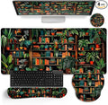 LIMKRIAN Book Mouse Pad Set Large Desk Matt for Desktop, Ergonomic Mouse Pad with Wrist Rest, Gaming Mouse Pad Wrist Support Keyboard Mat Cup Coaster Set Cute Office Desk Decor Accessories