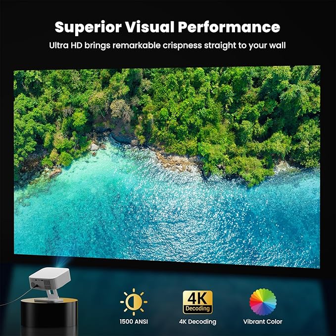 [1500 ANSI/Built-in APPs] Smart Projector with Wifi and Bluetooth: NICPOW 4K Outdoor Projector, Compatible with Netflix, Auto Focus & Keystone, Portable Proyector for Home & Outdoor Use, White