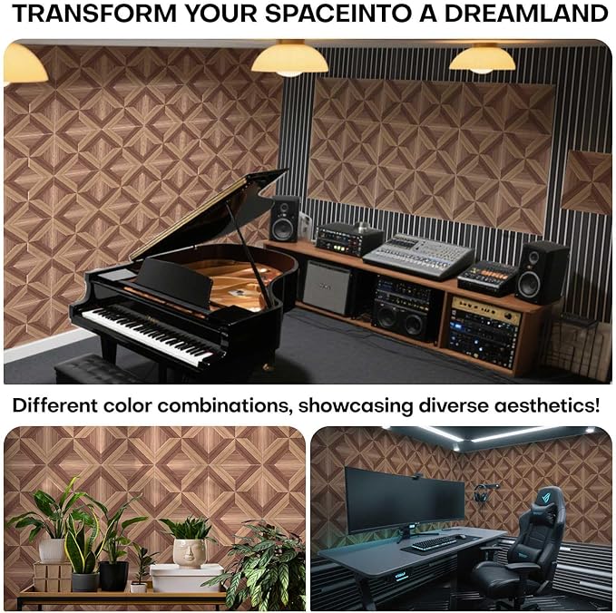 BShead 10 Pack Large Soundproof Wall Panels, 15.7 x 15.7 x 0.4 in Sound Proof Panels for Walls,0.9lb/ft³, High Density.Wood Grain Printing Sound Panels, 3D AcousticPanels,Artistic Noise