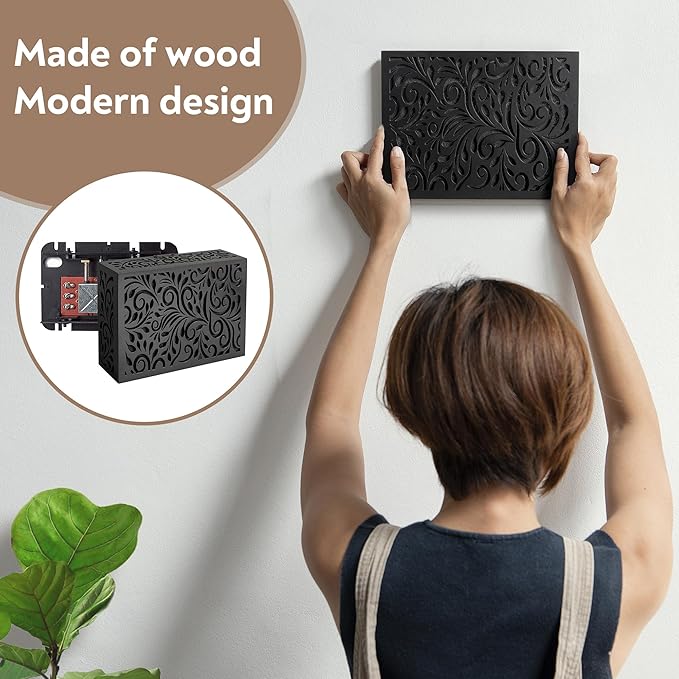 Black Decorative Doorbell Cover Box,Weather Protection Housing Modern Black – Sleek Wall-Mounted Decorative Door Bell Cover Plate – Noise-Reducing (large seize (9.84” x 7.87” x 3.15”))