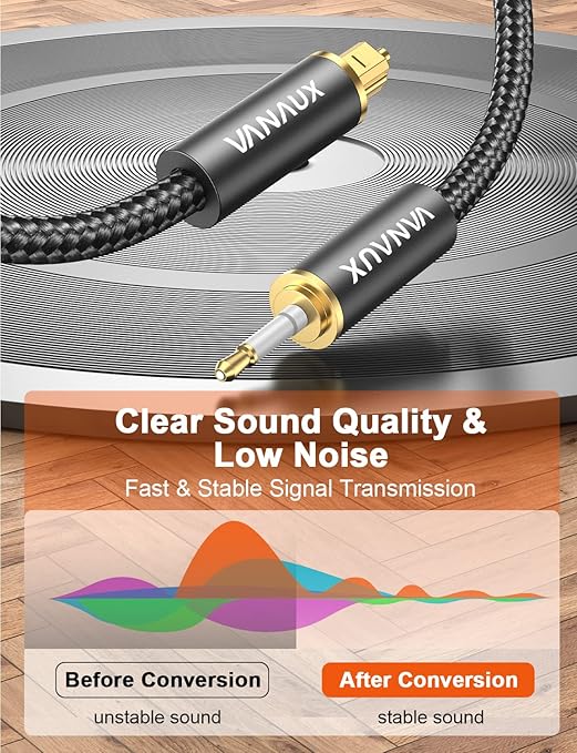 VANAUX Toslink to Mini Toslink Optical Audio Cable 24K Gold-Plated Digital S/PDIF Fiber Optic Cables for Home Theater, Sound Bar,TVs/Amplifiers/Hi-Fi Systems (Mini Toslink to Toslink, 5ft/1.5m)
