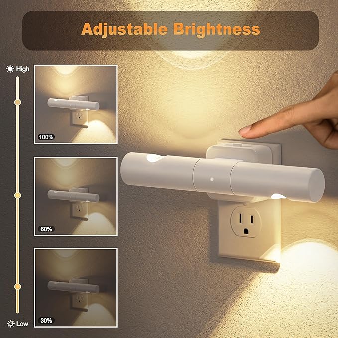 JandCase LED Night Light, Modern Night Lights Plug into Wall, Soft White 3000K,0-100LM Adjustable Brightness with Dusk-to-Dawn Sensor, Dimmable Night Lights for Bathroom, Hallway, Bedroom,Stairway