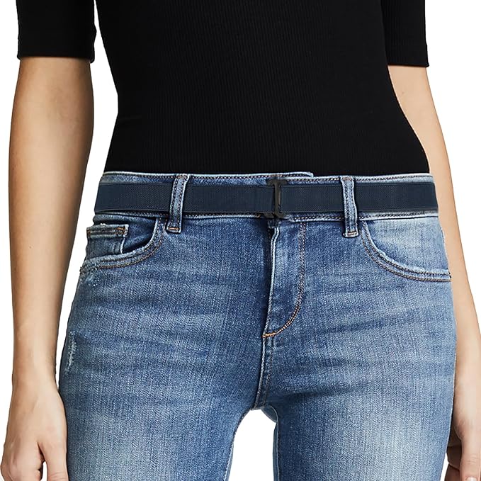 JASGOOD Women No Show Stretch Belt Elastic Web Strap Belt with Flat Buckle for Jeans Pants Dresses