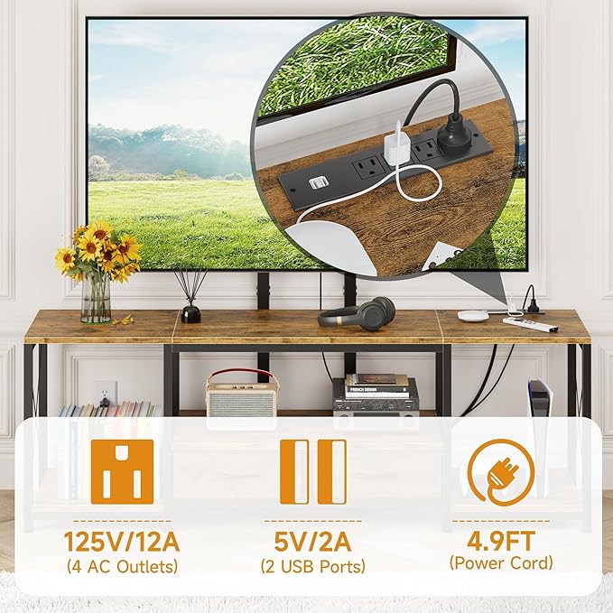 GYIIYUO LED TV Stand with Mount and Power Outlet & Fabric Drawers for 32-85 Inches TV - Entertainment Center and Corner Tv Stand for Living Room, Bedroom- 55" Rustic Brown (MAX VESA 600mm × 400mm)