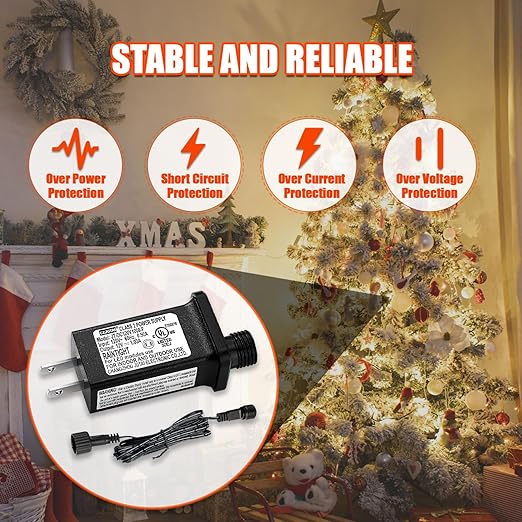 12V 1A LED Controller with Extension Cord, Replacement Model JT-DC120V1000-F Class 2 Power Supply Ip44 Low Voltage Transformer for Christmas String Light Inflatable Decorations