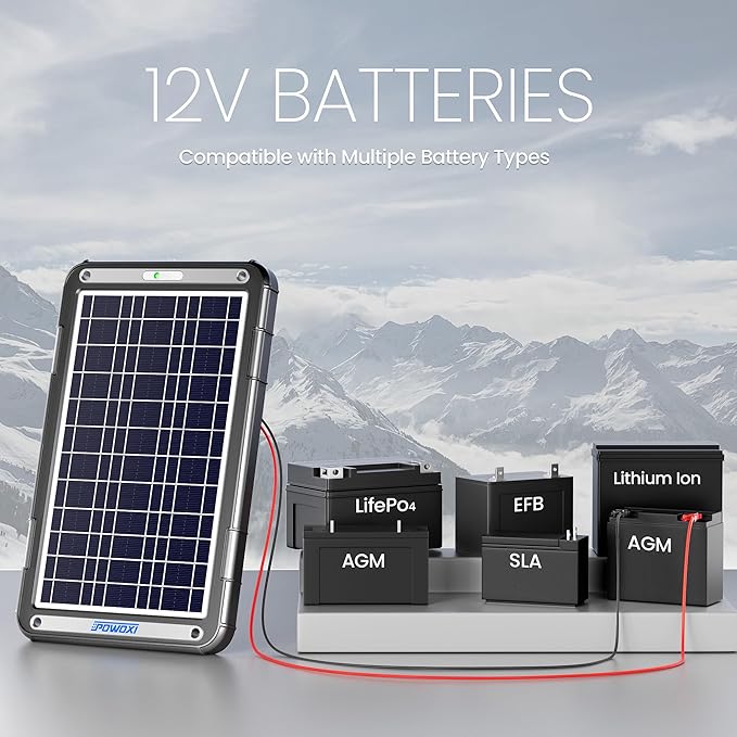 POWOXI 12V Solar Car Battery Charger: 12W Solar Trickle Charger Maintainer with MPPT Controller for Car - RV Boat Marine Motorcycle - Solar Panel Kit for Automotive Trailer Truck Snowmobile Tractor