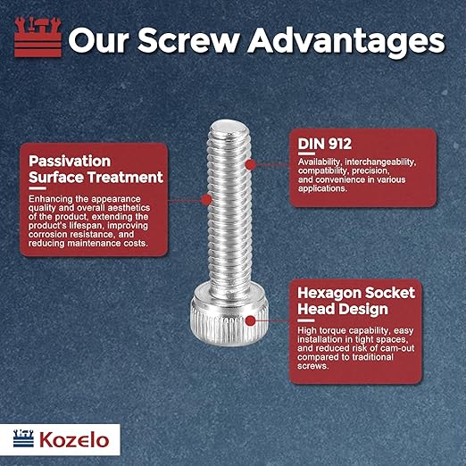 Kozelo 30pcs Socket Head Cap Screws - [M4-0.7 x 16mm] 304 Stainless Steel Allen Socket Drive for Electrical Motor 3D Printing Fan Engine Replacement Use, Silver