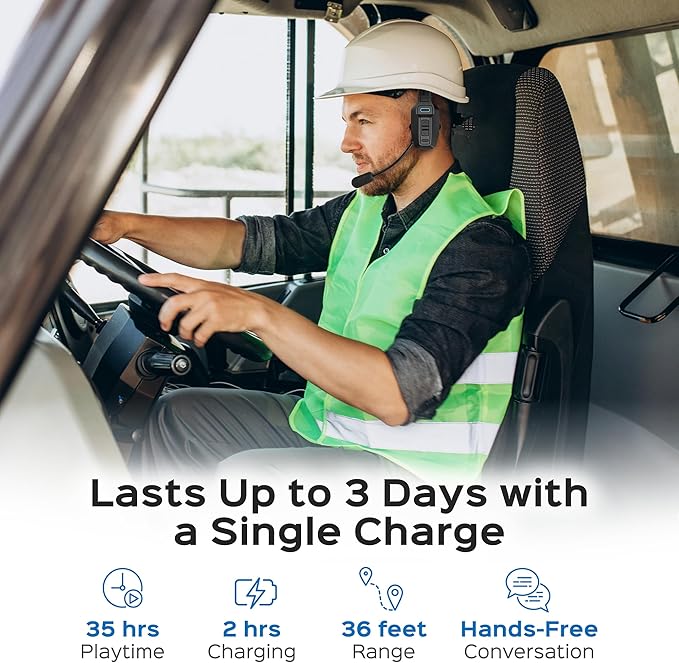 Philips Trucker Bluetooth Headset with Mic, Wireless Single Ear Trucker Headset with AI Noise-Canceling Microphone & Mute Button, All Day Extended Playtime, Headphones for Truck Drivers, Home, Office