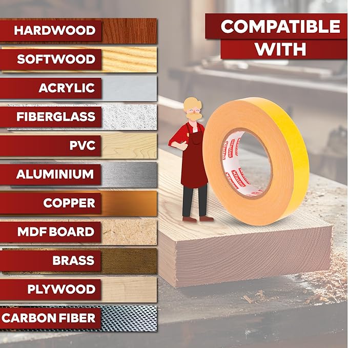 XFasten Bulk Double Sided Woodworking Tape 1-inch 1,296-Feet Total (12-Pack) Residue-Free Woodworking Tool for CNC Routing Machine, Removable Double Sided Tape for Woodworking Router Template
