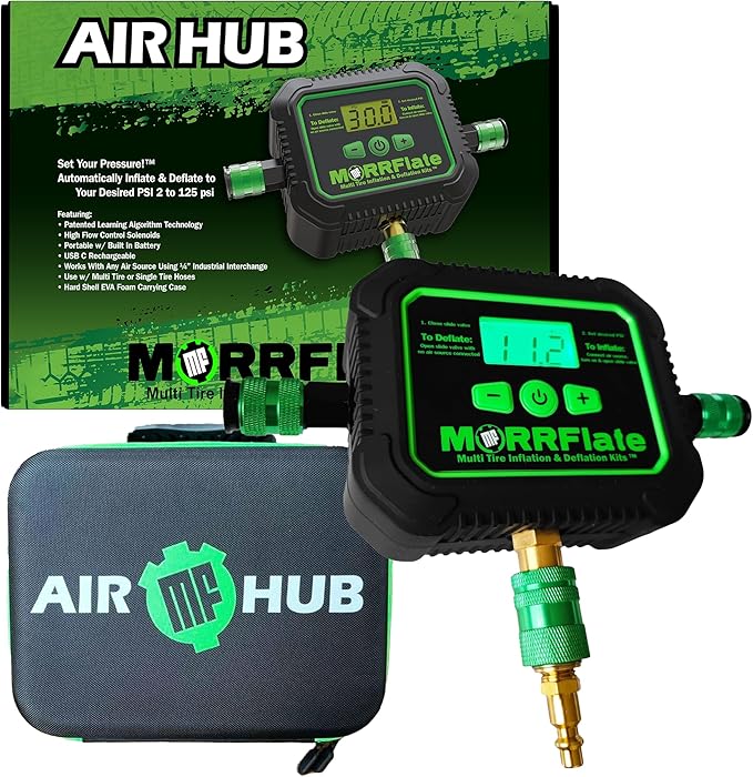MORRFlate Air Hub + Air Hub Hoses Quad 125" Wheelbase 4 Tire Inflation Deflation System with Air Hub Automatic Digital PSI Controller High-Flow Solenoids Fast Efficient Multi Tire Inflation Deflation