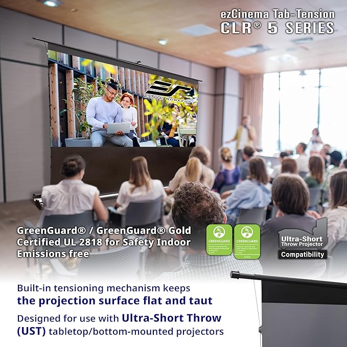 Elite Screens ezCinema Tab-Tension CLR 5, 103-inch Portable Floor-Rising UST Projector Screen, 16:9 ALR Ceiling Light Rejecting Tab-Tension Scissor-Backed Manual Pull-Up+Carry Bag, Black- FT103UH-CLR5