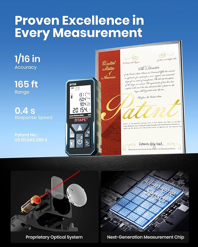 Laser Measure, DTAPE 330 Ft Digital Laser Distance Meter, Upgraded High-Accuracy Laser Measuring Tool, Electronic Tape Measure, 2" Backlit LCD Display, Area/Volume/Indirect Measurement, in/Ft/Ft+in/M