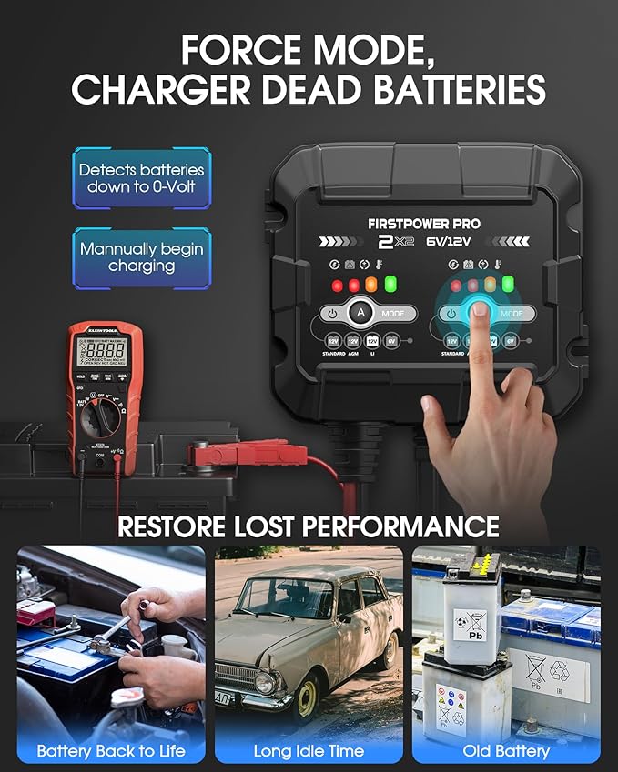 2-Bank, 4A (2A/Bank) Trickle Charger for Car Battery, 12V 6V Car Battery Charger, Automotive Battery Trickle Charger, Maintainer, for Motorcycle Lawn Mower AGM, Lithium Batteries-1PC