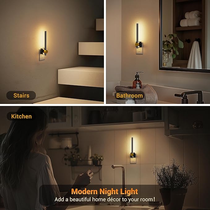 JandCase Night Lights Plug into Wall,0-200LM Dimmable LED Nightlights, Soft White 3000K Vanity Night Light with Auto Light Sensor for Bathroom Dressing Room, 1 Pack