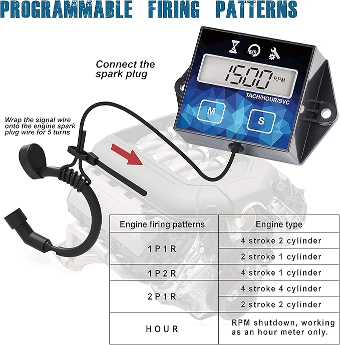 Runleader Small Engine Hour Meter, Digital Tachometer, Maintenance Reminder, Battery Replaceable, User Shutdown, Use for ZTR Lawn Mower Tractor Generator Marine Outboard ATV (HM011F)