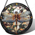 DASTOLL Stained Glass Window Hanging - Dragonfly Plant Suncatcher Ready to Hang Window Doors Home Decoration, Christmas, Mother's Day Birthday Gifts for Women, Men, and Mom 14.9x14.9 in