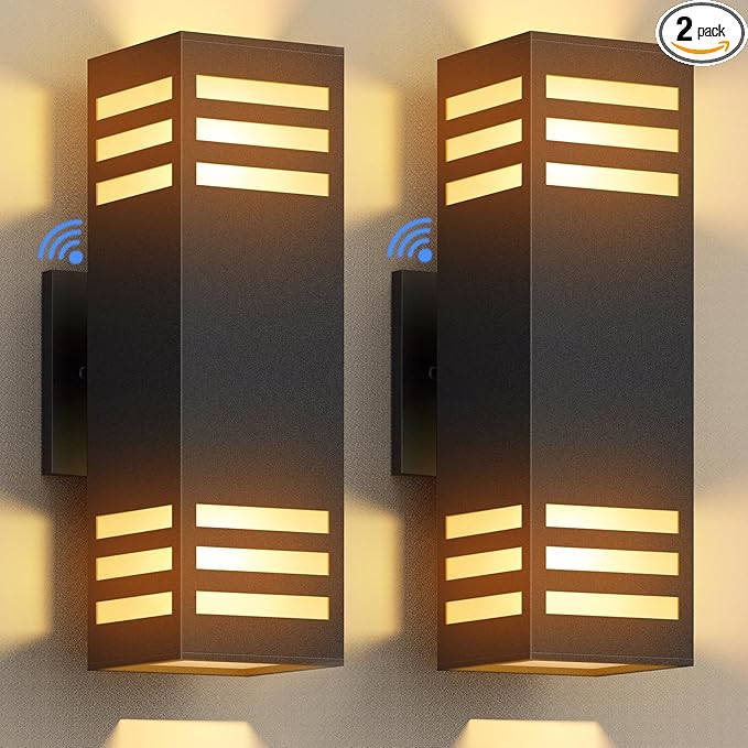 rosykite Dusk to Dawn LED Outdoor Light Fixture Wall Mount,Black Square Porch Lights Outdoor,Modern Exterior Wall Sconce Lights 13In, Bulb Includes Up Down Outside Wall Light for House Front Door