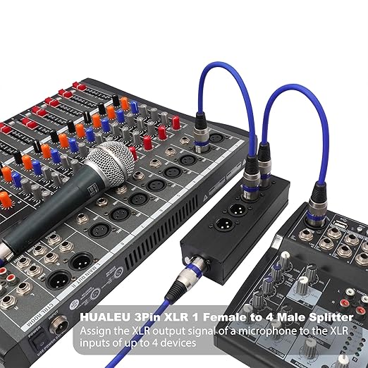HUALEU 3Pin XLR 1 Female to 4 Male Splitter,4Way XLR Single Input to Four Output Parallel Connection Adapter,One Input to 4 Output Audio DMX Adapter