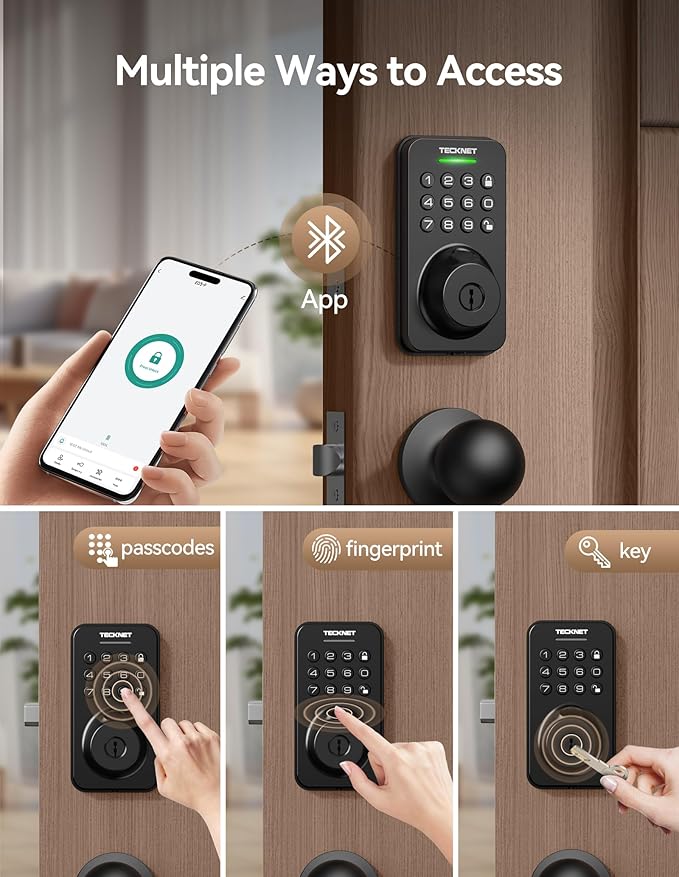 Keyless Entry Door Lock with Handle, Fingerprint Keypad Deadbolt with Handle Set, Smart Door Locks for Front Door with App Control, Auto-Lock, One-Time Code, Easy to Install