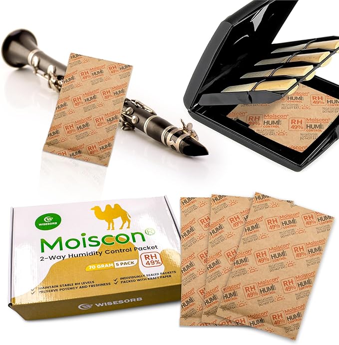 Wisesorb 49% Two-Way Humidity Control Packs for Guitars & Wooden Instruments - 70g Moisture Absorbers Acoustic Guitar Humidifier for Case Maintenance - Individually Wrapped Hydration Packets[5 PACK]