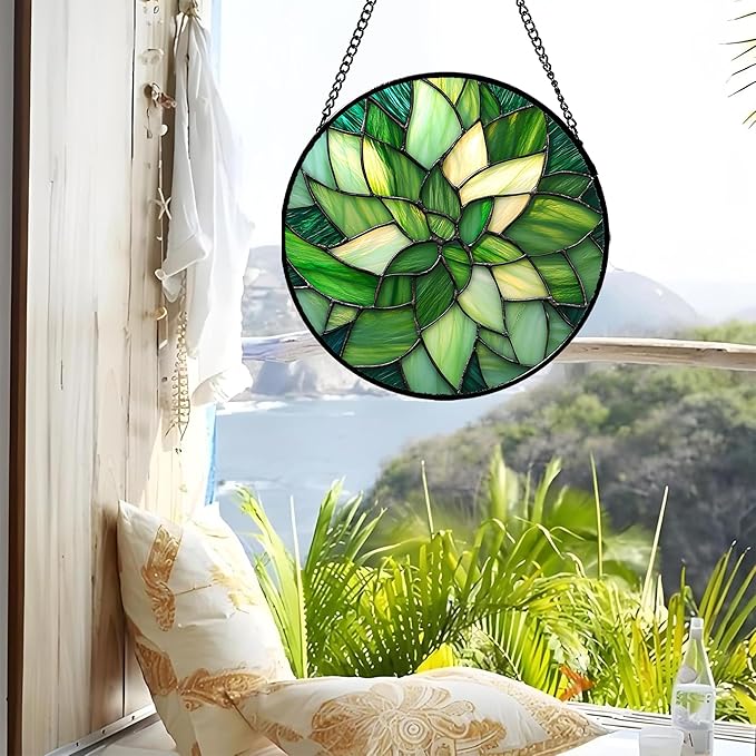 CRISGIF Stained Glass Window Hanging - Ireland Green Suncatcher for Doors Garden Patio Sun Catchers Decor Mother's St. Patrick's Day Birthday for Women Men Mom Nana Friend15 in