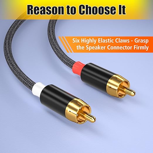 AGVEE 4ft RCA Cable, 2 RCA Male Thickened Six Claws Plug Stereo Auxiliary Audio Cord for Home Theater, Amplifier, Active Speakers or Subwoofer, Black