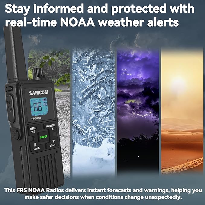 FRS Walkie Talkies Long Range for Adults,Rechargeable FWCN30A Radios with NOAA Family 2 Way Radio with Earpiece 1250mAh Flashlight USB for Camping Hiking Cruise,4Pack