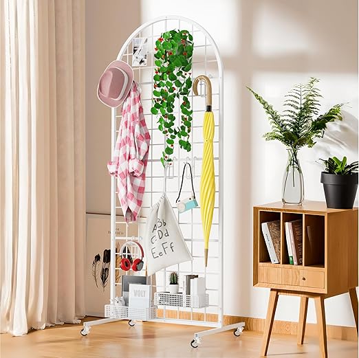 Asee'm Grid Wall Panels Display Stand 2' x 5.2' FT White Movable Wire Grid Wall Display Rack Heavy Floorstanding Detachable Girdwall Panel with T-Base for Craft Show Rack, Retail Displays 1PCS