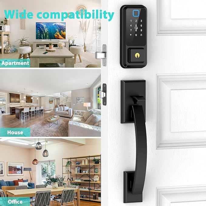 CINOP Smart Locks for Front Door with Handle Set, App Control, WiFi Front Door Lock Touchscreen keypad, Keyless Entry Door Lock Fingerprint Deadbolt, Auto Lock (Black)