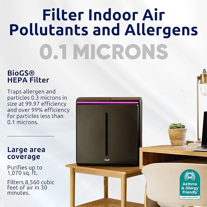 Rabbit Air, A3 SPA-1000N Air Purifiers for Home, Ultra Quiet HEPA Air Purifier - Wall Mountable Air Purifiers for Home Large Room, Allergies, Dust, Mold, Smoke & VOCs - (Black, Germ Defense Filter)