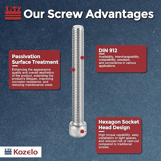 Kozelo 2pcs Socket Head Cap Screws - [M12-1.75 x 110mm] 304 Stainless Steel Allen Socket Drive for Electrical Motor 3D Printing Fan Engine Replacement Use, Silver