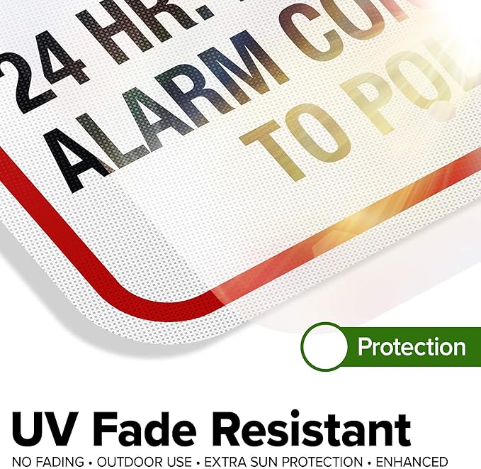 Warning 24 HR. Monitored Alarm Connected To Police Sign, 12x18 Inches, 3M EGP Reflective, Rust Free .063 Aluminum, Fade Resistant, Made in USA by My Sign Center