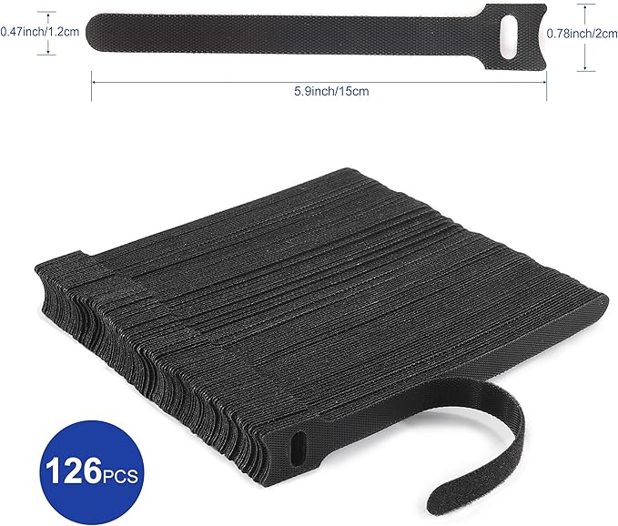 Nettbe Reusable Cable Ties, 126 PCS 6 Inches Adjustable Cord Straps Wire Organizer Cord Wrap and Hook Loop Cable Management