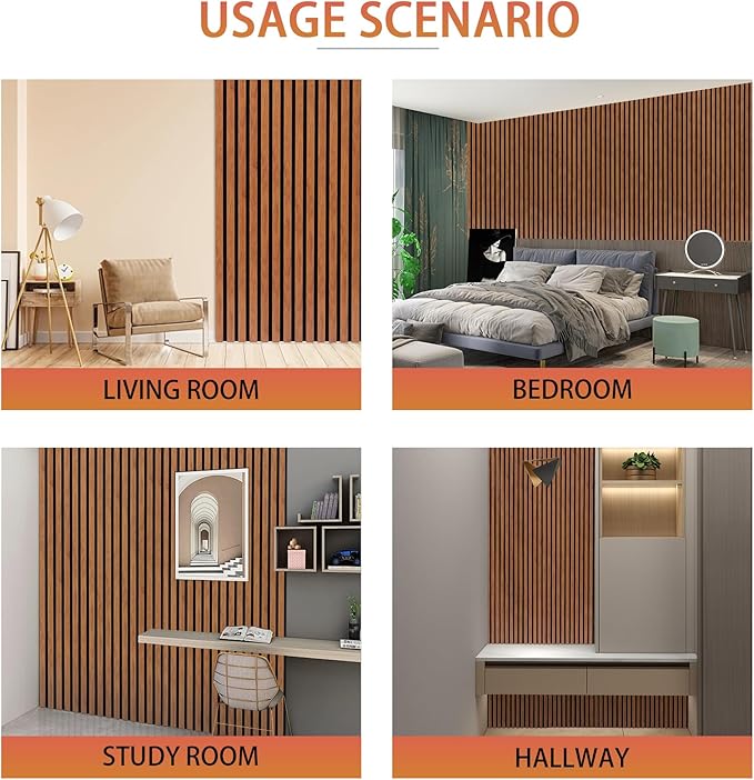 QDYMXUN Wood Slat Acoustic Wall Panels, 4-Pack 94.5'' x 7.9'' 3D Fluted Sound Absorbing Paneling for Interior Accent Wall Decor, Living Room (Natural Walnut)
