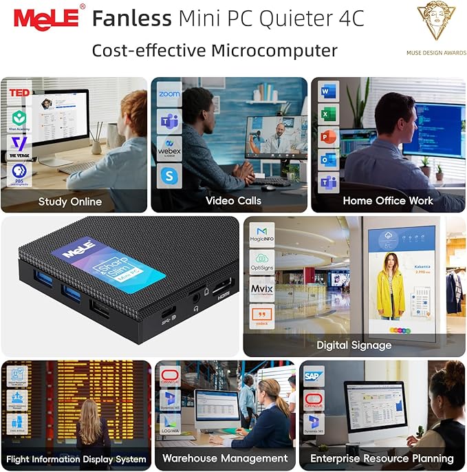 MeLE Fanless Mini PC Quieter 4C, N100 16GB RAM 512GB Storage Win 11 Mini Computers, Micro PC with Full-Functional USB-C, 2.4G/5G WiFi, 4K Triple Screen on Home, Office, Education, Astrophotography