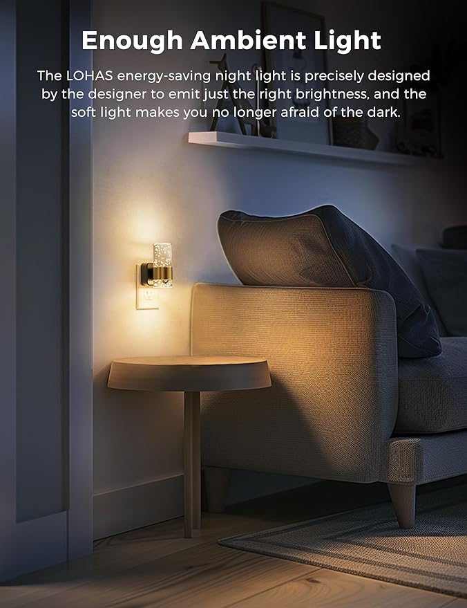 L LOHAS LED Night Light,Dimmable Night Lights Plug into Wall, 2 Pack Acrylic Nightlight with 0-100 LM Adjustable Brightness, 3000K Plug in Night Light with Dusk to Dawn Sensor, for Bathroom Hallway