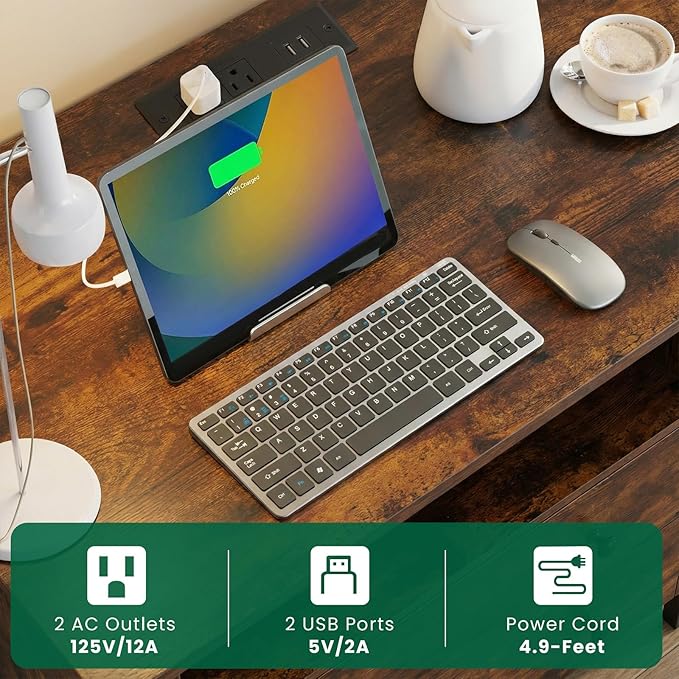 Tykacna 27 Inch Wide Night Stand, Large Wood Night Stand with 2 Drawers, LED Nightstand with Charging Station and Adjustable Drawer, Bedside Table for Living Room/Bedroom/Study/Office, Retro.