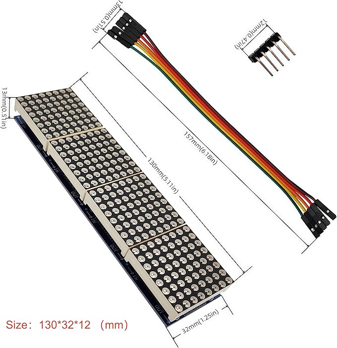 Yuuhseel 2PCS MAX7219 32x8 Dot Matrix LED Display Module 4 in 1 Common Cathode MCU Control Display Blue + 5Pin Wire Compatible with Arduino