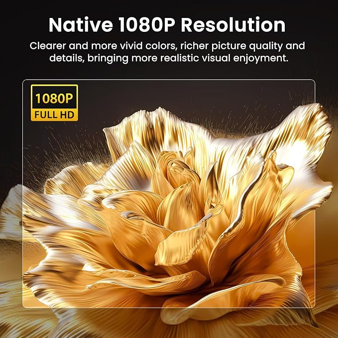 HAPPRUN Native 1080P Bluetooth Mini Projector, Full HD Portable Outdoor Movie Projector with Built-in Speaker, Compatible with Smartphone, HDMI, USB, AV, Fire Stick, PS5 for Home, Bedroom, Outdoor Use
