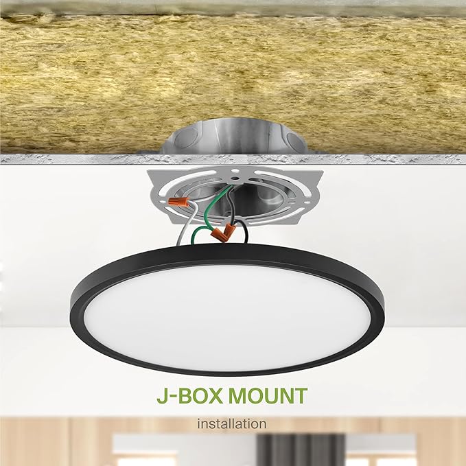 ASD LED 12" Round Flush Mount Ceiling Light Fixture, Low Profile Surface Lighting | 5CCT, Dimmable, Ultra-Thin, ETL Listed | 24W 2000LM 2700-6000K 100-277V | Kitchen, Hallway Lamp | Black, 12 Pack