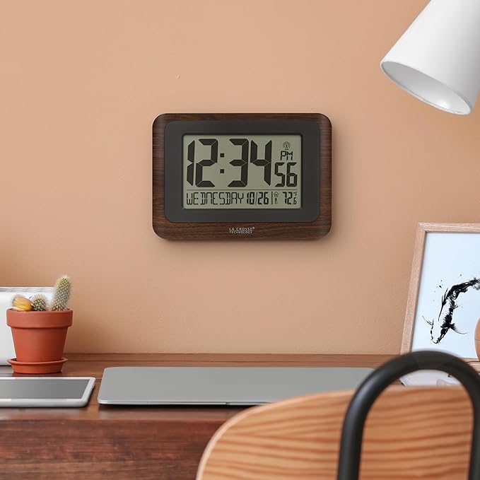 La Crosse Technology 513-17907-INT Digital Atomic Clock with Temperature - Walnut/Black