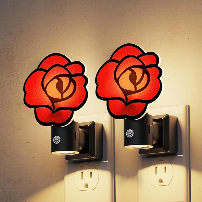L LOHAS LED Night Lights Plug into Wall, Gothic Rose Night Light with Light Sensor, 0-100LM Dimmable Night Light, 1W 3000K Soft White for Adults Kids Room Bedroom Bathroom Hallway[2 Pack]