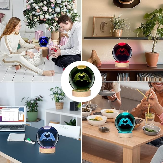 Kopesmsy 3D TayTay Gifts, Cute TS Girl Night Light, 3.15-inch Heart-Shaped Crystal Ball Night Light with 16 Color Changing, Bedroom Decorative Wood Base, Birthday Mother's Day Christmas Gift,