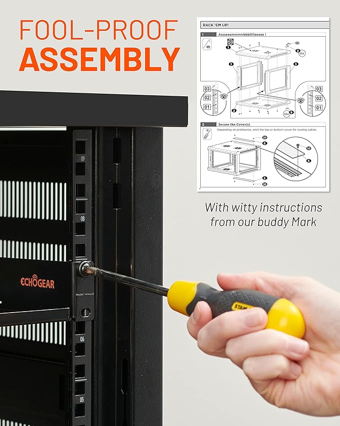 ECHOGEAR 9U Network Rack - Enclosed Wall Mount Rack Kit Includes 2X 1U Shelves, Pre-Mounted Fan, Lockable Door & Hardware - 600mm Depth Fits All Your AV Gear