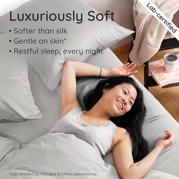 Bambaw 100% Viscose Derived from Bamboo Fitted Sheet King Size, Cooling Fitted Sheets King Size, Gray Fitted Sheet Only, 16’’ Pocket Fitted King Sheet Only, Cooling Mattress Sheets (Moonlight Gray)