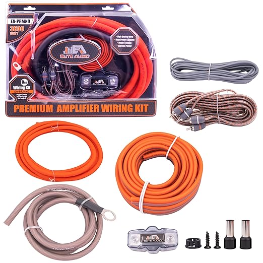 Elite Audio Premium 0 Gauge CCA Amplifier Installation Wiring Amp Kit, 3600 watt High-Power Wiring with Triple Shielded RCA’s and ANL Fuse Holder - EA-PRMK0 Amp Install Kit